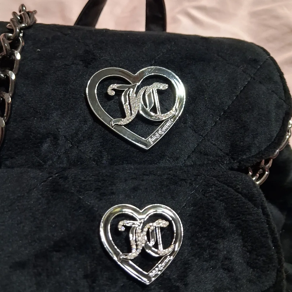 Juicy Couture Velour Velvet Black Quilted Accent Backpack W/Matching Wallet NWT